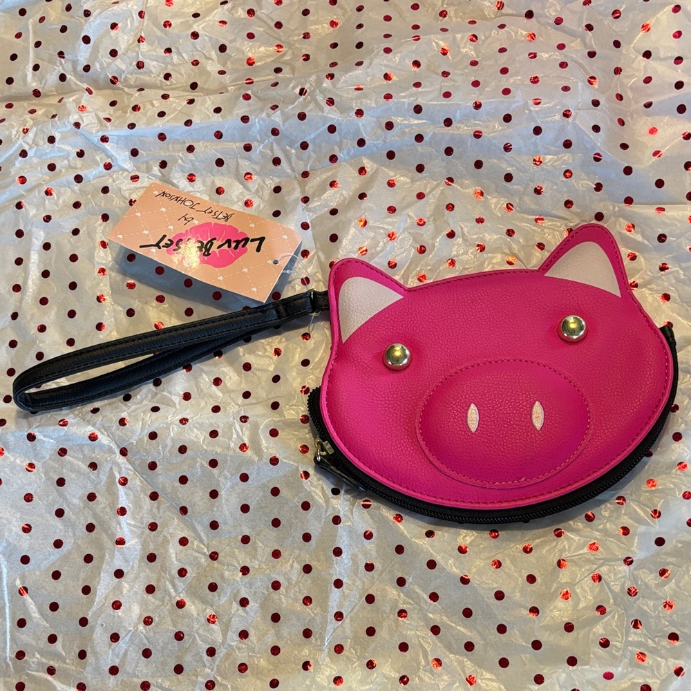 Betsey Johnson Pink Pig Wristlet Clutch
